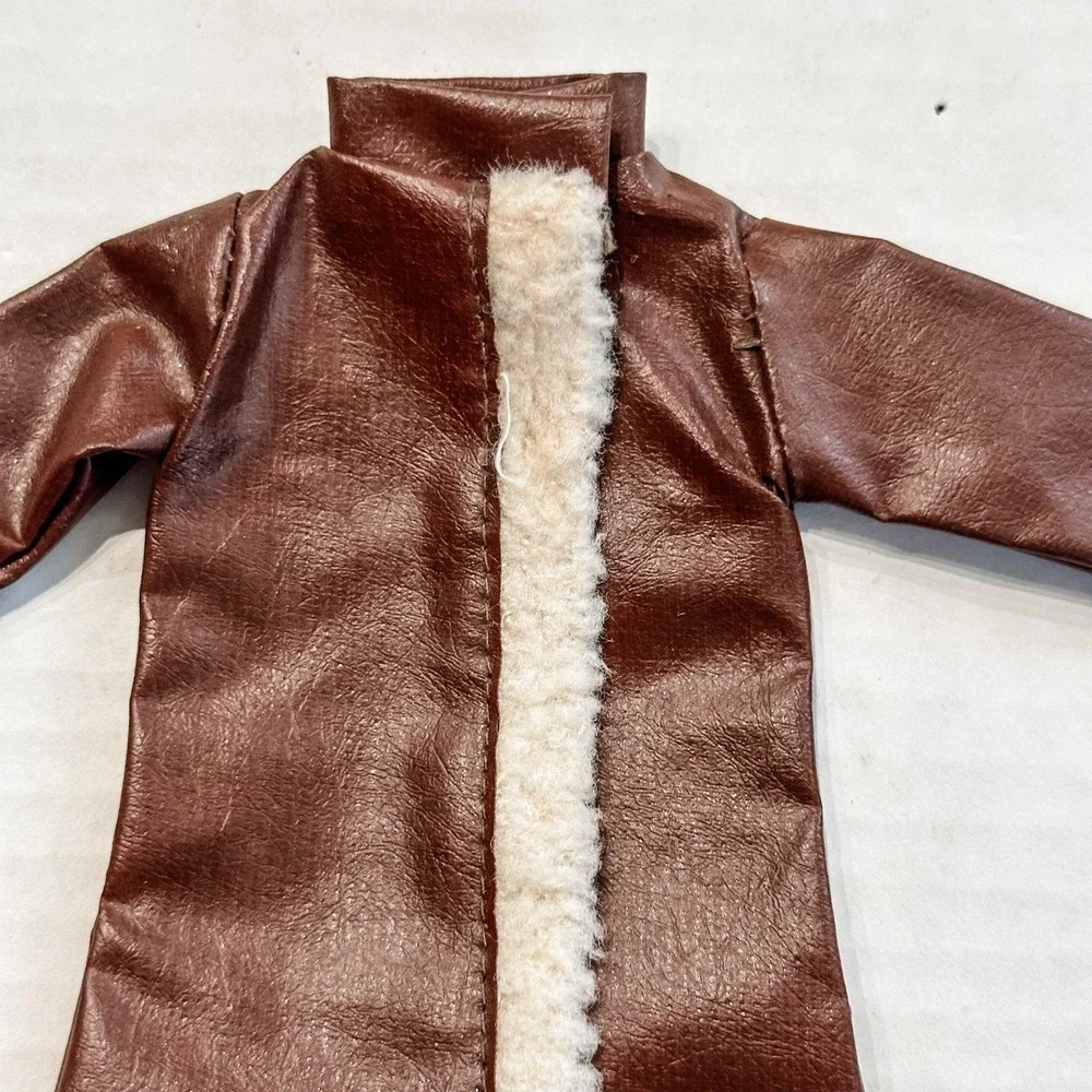 Vintage Barbie‎ Clone Brown Pleather Jacket With White Faux Fur